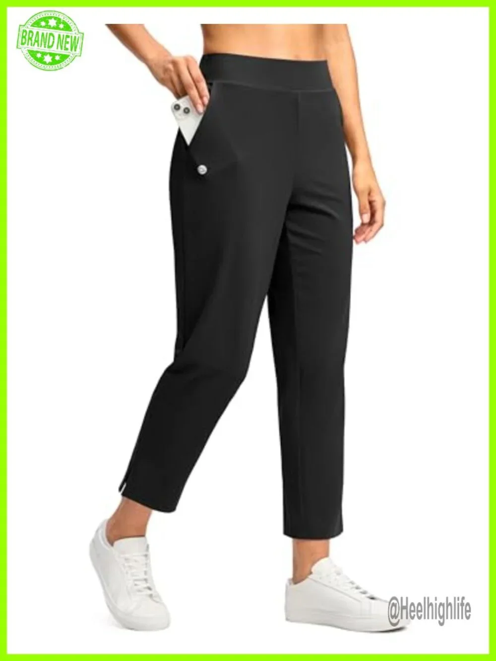 Women's Golf Pants Ankle 7/8 Stretchy Travel Pants Inner Drawstring 3 Pockets
